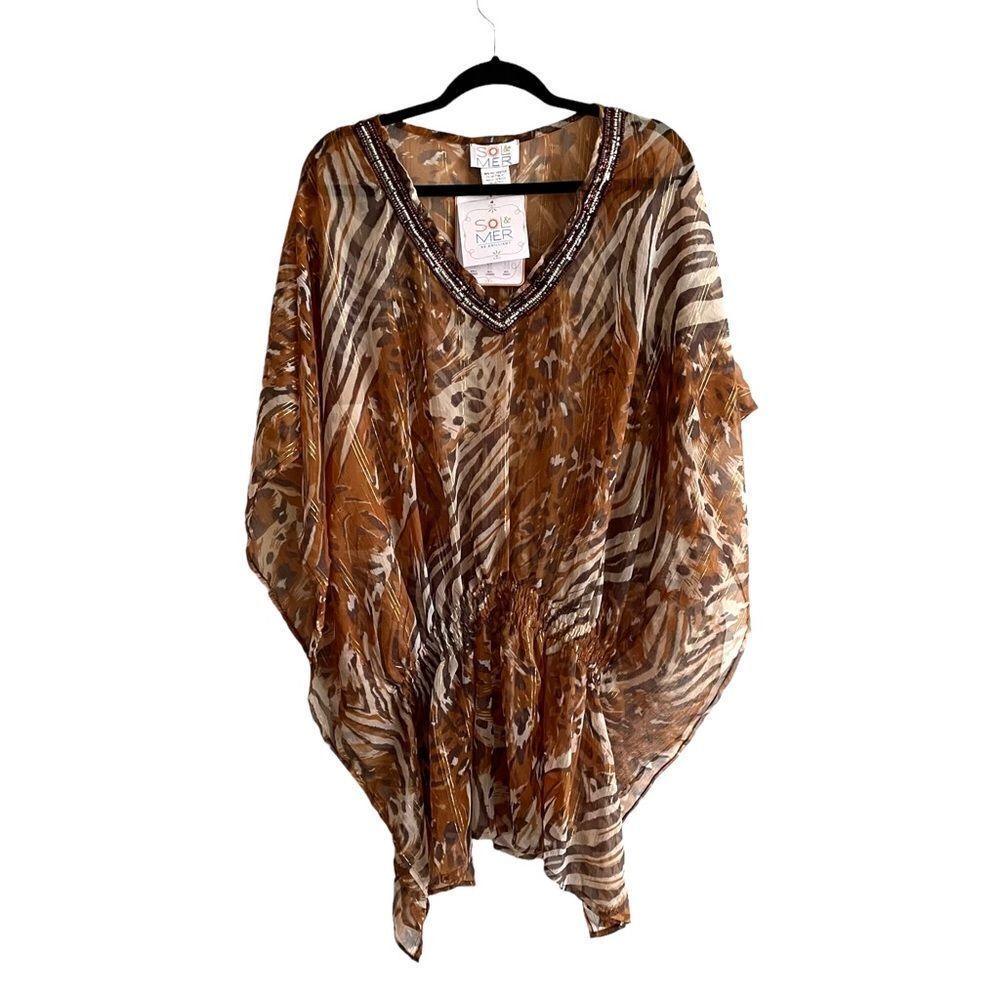SOL & MER Swimwear Coverup Tunic Mini Dress
Animal Leopard Cheetah Print M/L